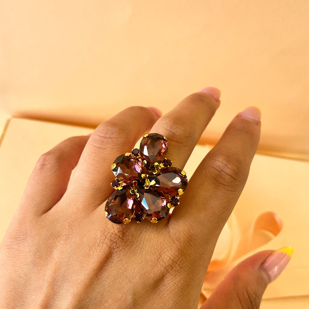 Purple teardrop preciosa crystals set