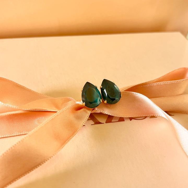 Dark green teardrop Swarovski crystals studs
