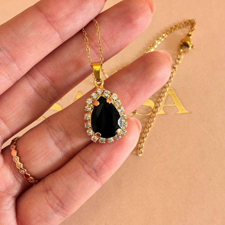 Teardrop Black Preciosa crystals gold plated set