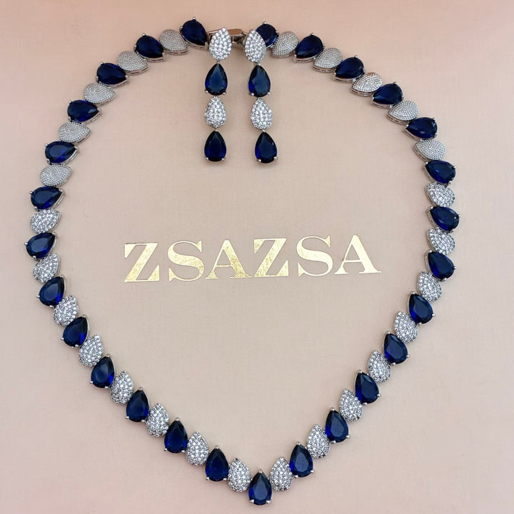 Navy blue zircone silver set