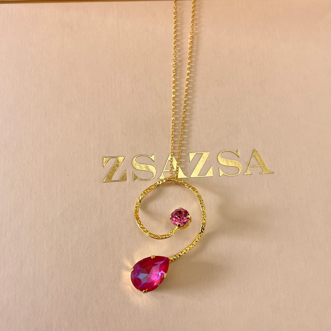 Handmade teardrop Pink and fuchsia Swarovski crystals gold set