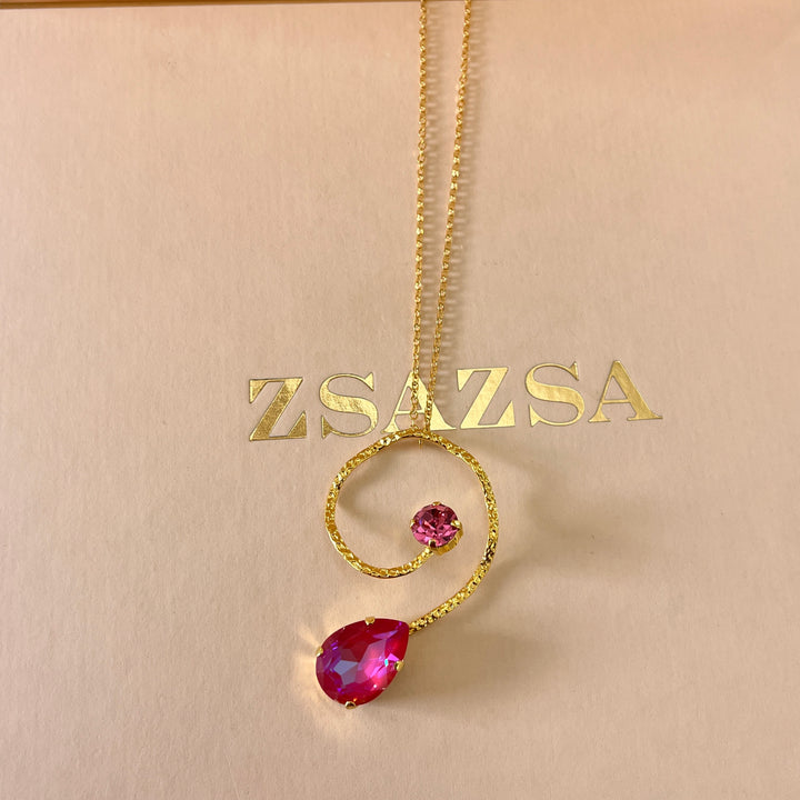 Handmade teardrop Pink and fuchsia Swarovski crystals gold set