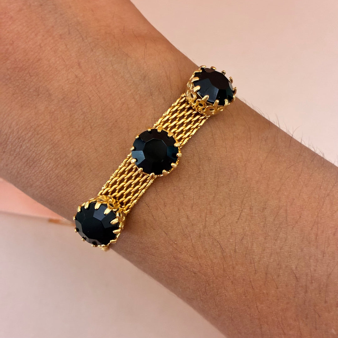 3 Black stones Preciosa crystals bracelet