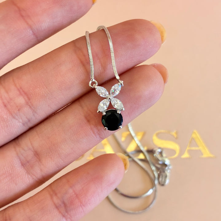 Black dainty flower pendant set