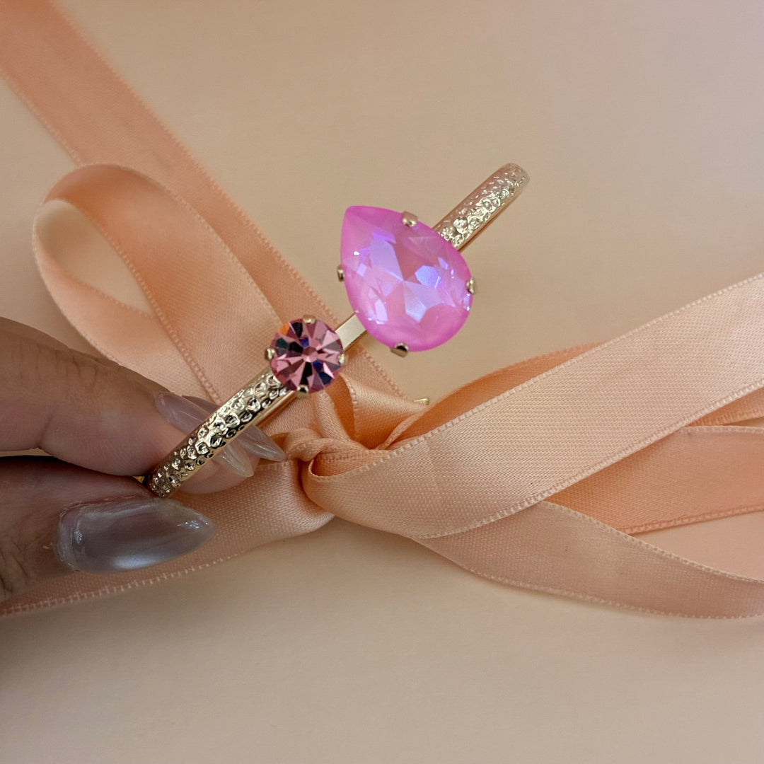 Handmade teardrop Pink Swarovski crystals rose gold set