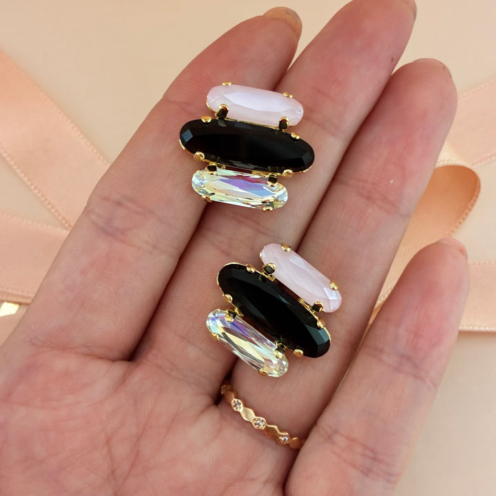 Pink and black Swarovski crystals set