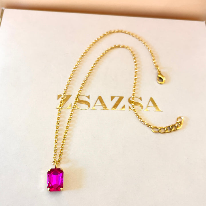 Fuchsia rectangular Swarovski crystals set