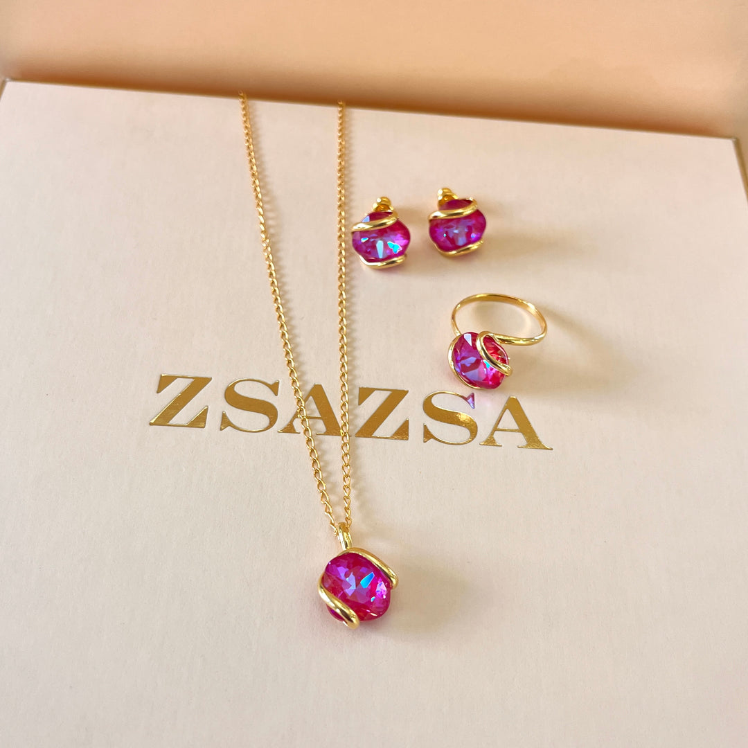 Fuchsia murano crystals set