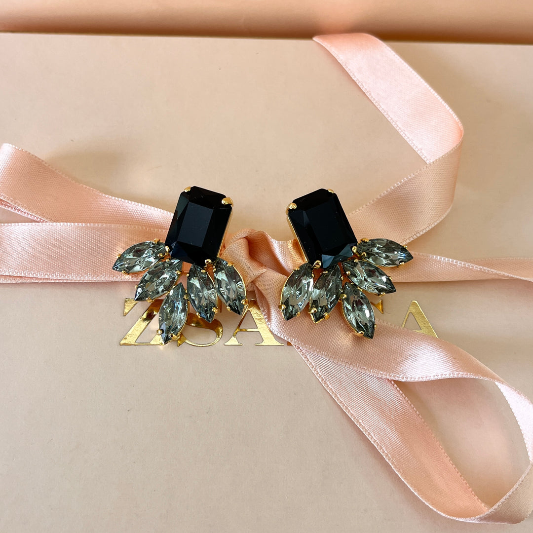 Black and grey preciosa crystals earrings