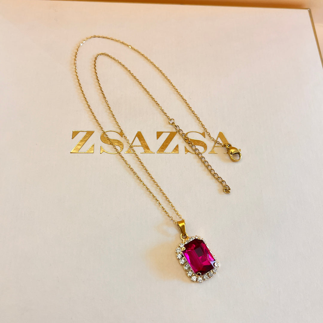 Fuchsia rectangular Preciosa crystal pendant