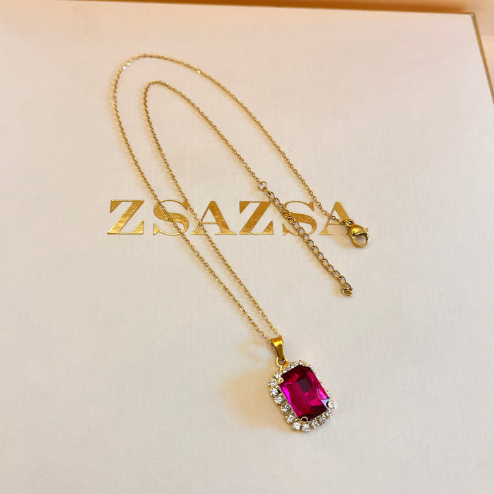 Fuchsia rectangular Preciosa crystal pendant