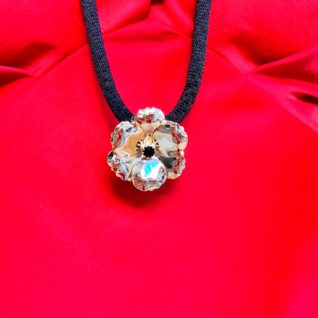 Black silk cord necklace with Flower Preciosa crystals