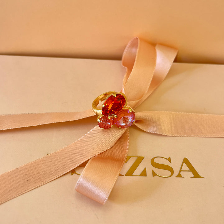 Coral and Orange Swarovski crystals ring