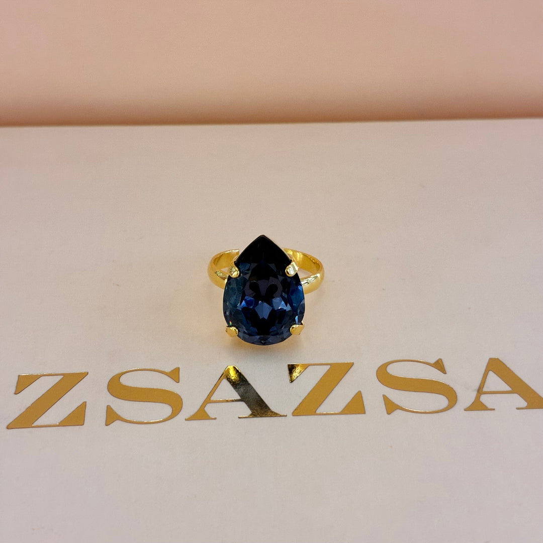 Teardrop Navy blue Preciosa crystals gold plated set
