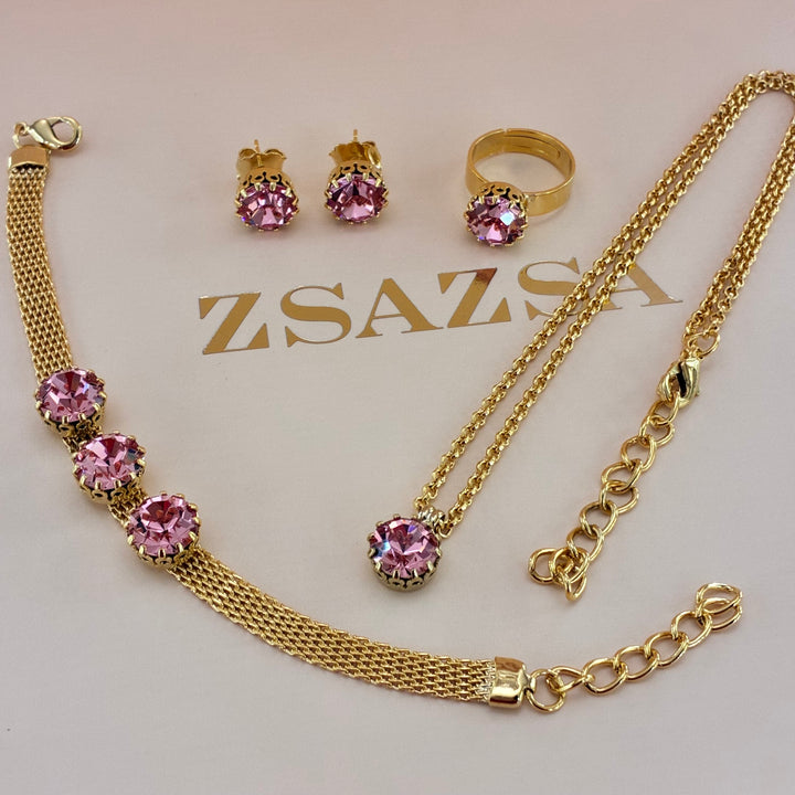 Pink Preciosa crystals gold plated set