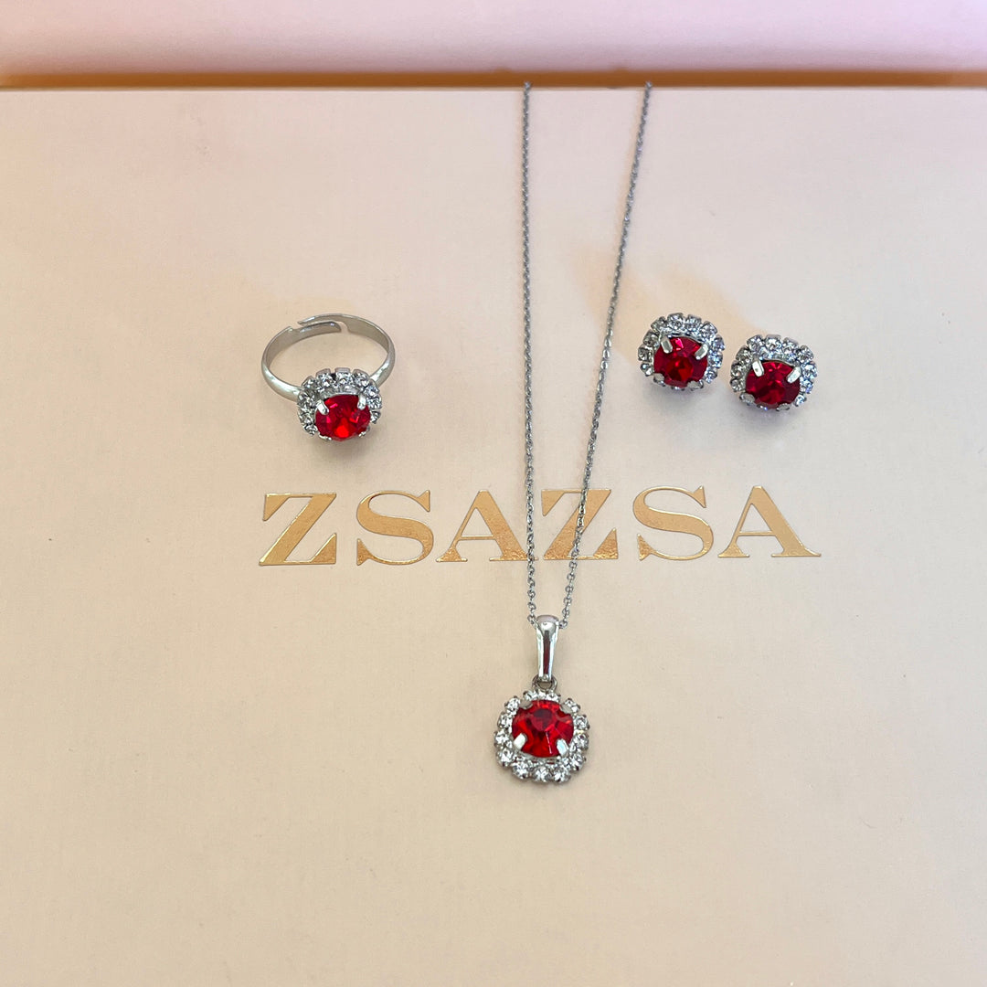Red flower Swarovski crystals set