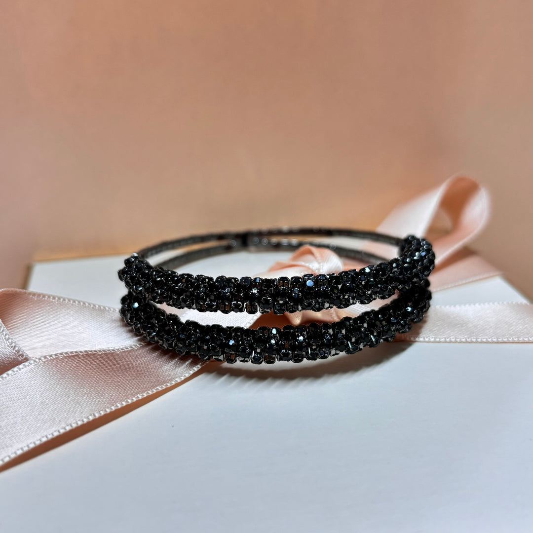 2 rows black rhinestone bangle