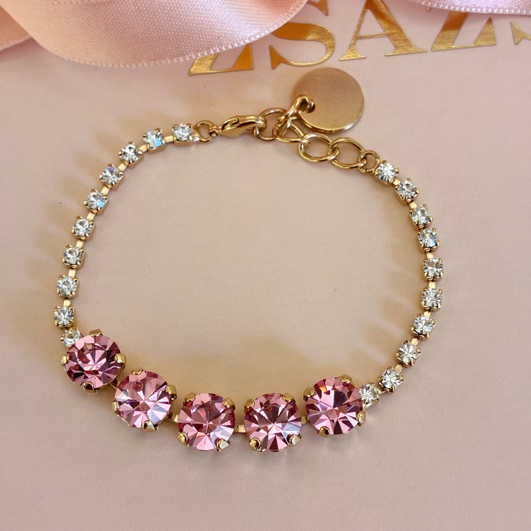 Pink Swarovski crystals gold plated bracelet