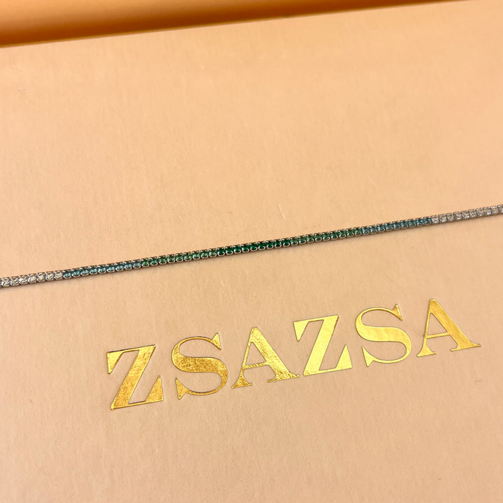 Gradient green zircone necklace and bracelet