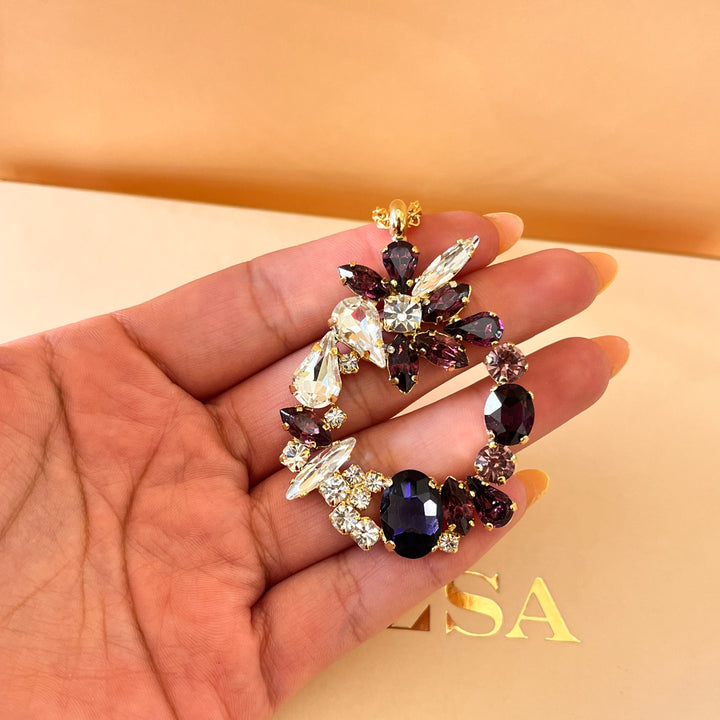 Shade of purple Preciosa crystals long pendant and ring