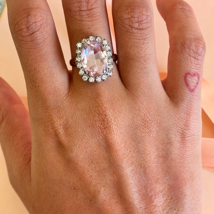 Oval light pink Preciosa crystals silver pendant set