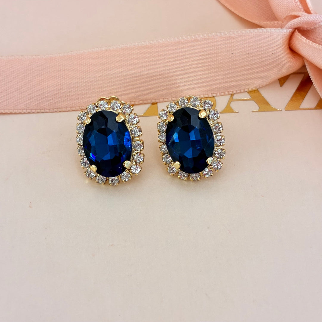 Navy blue oval Preciosa crystals studs and ring