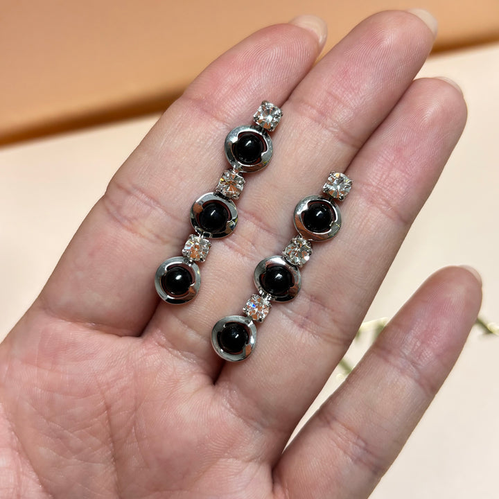 Dainty black & silver rhinestone set