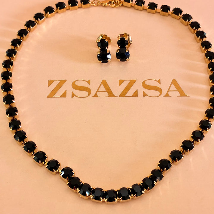 Black Preciosa crystals gold plated set