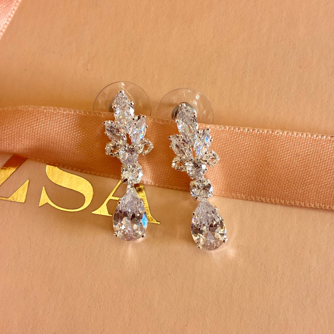 Marquise and teardrop zircone silver earrings