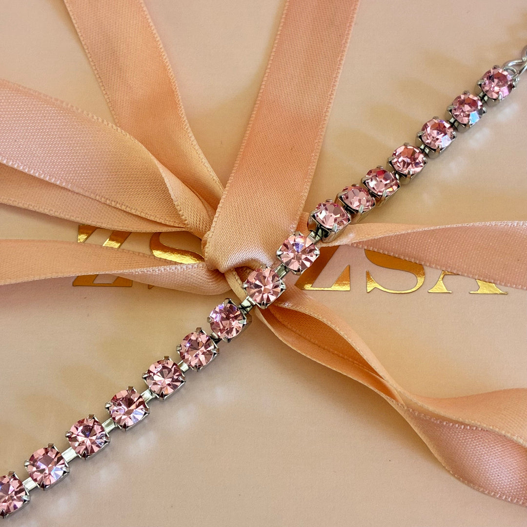 Pink Swarovski crystals silver bracelet