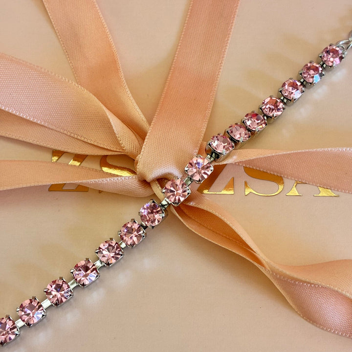 Pink Swarovski crystals silver bracelet