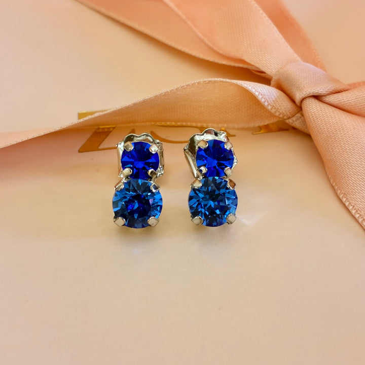 Royal blue Swarovski crystals silver earrings
