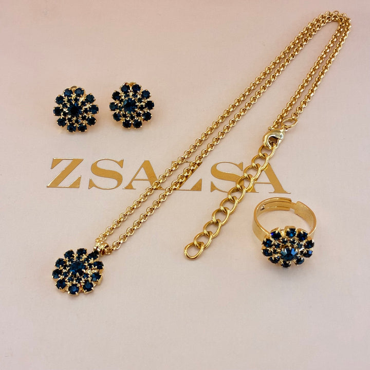 Navy blue flower gold plated set