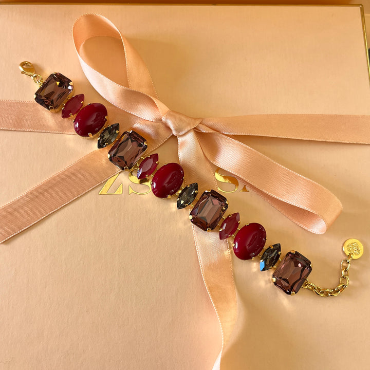 Shades of dark red Swarovski crystals earrings and bracelet