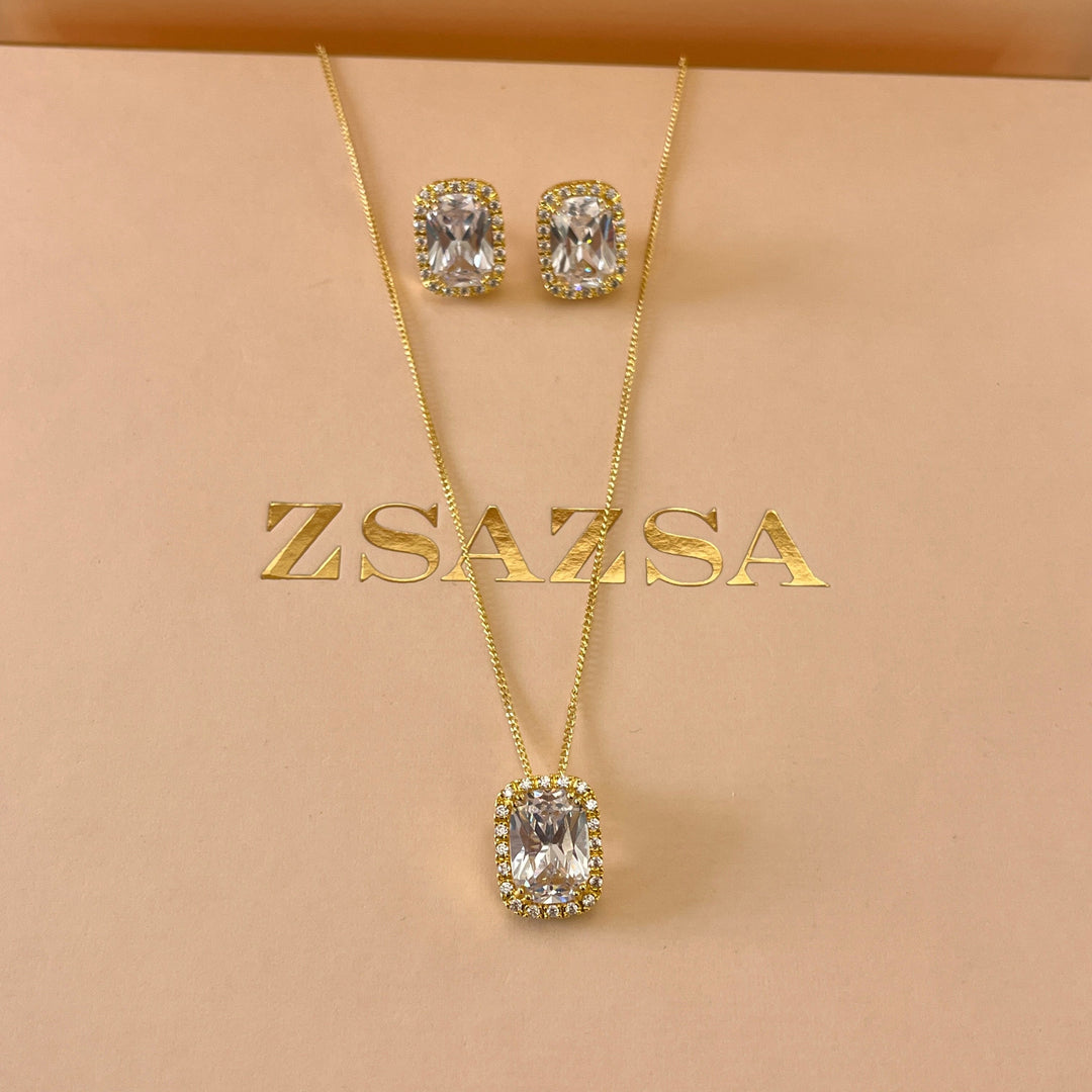 Gold zircone rectangular set