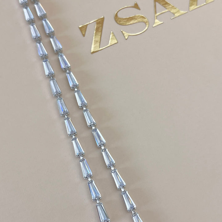 Silver zircone double baguette earrings