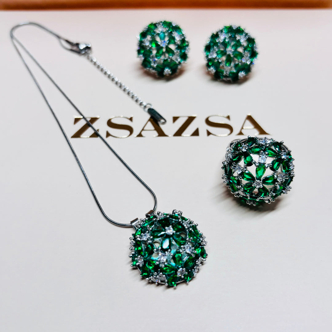 Flower zircone silver set