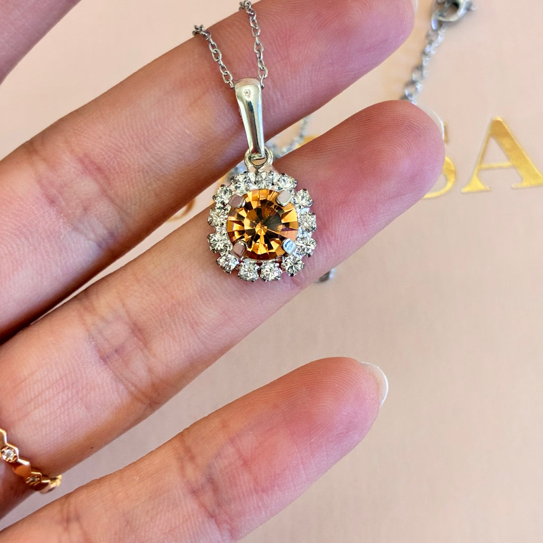 Peach dainty Preciosa crystals silver set