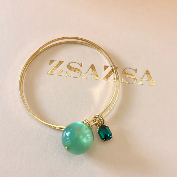 Dark green Swarovski crystal bangle with light green ball