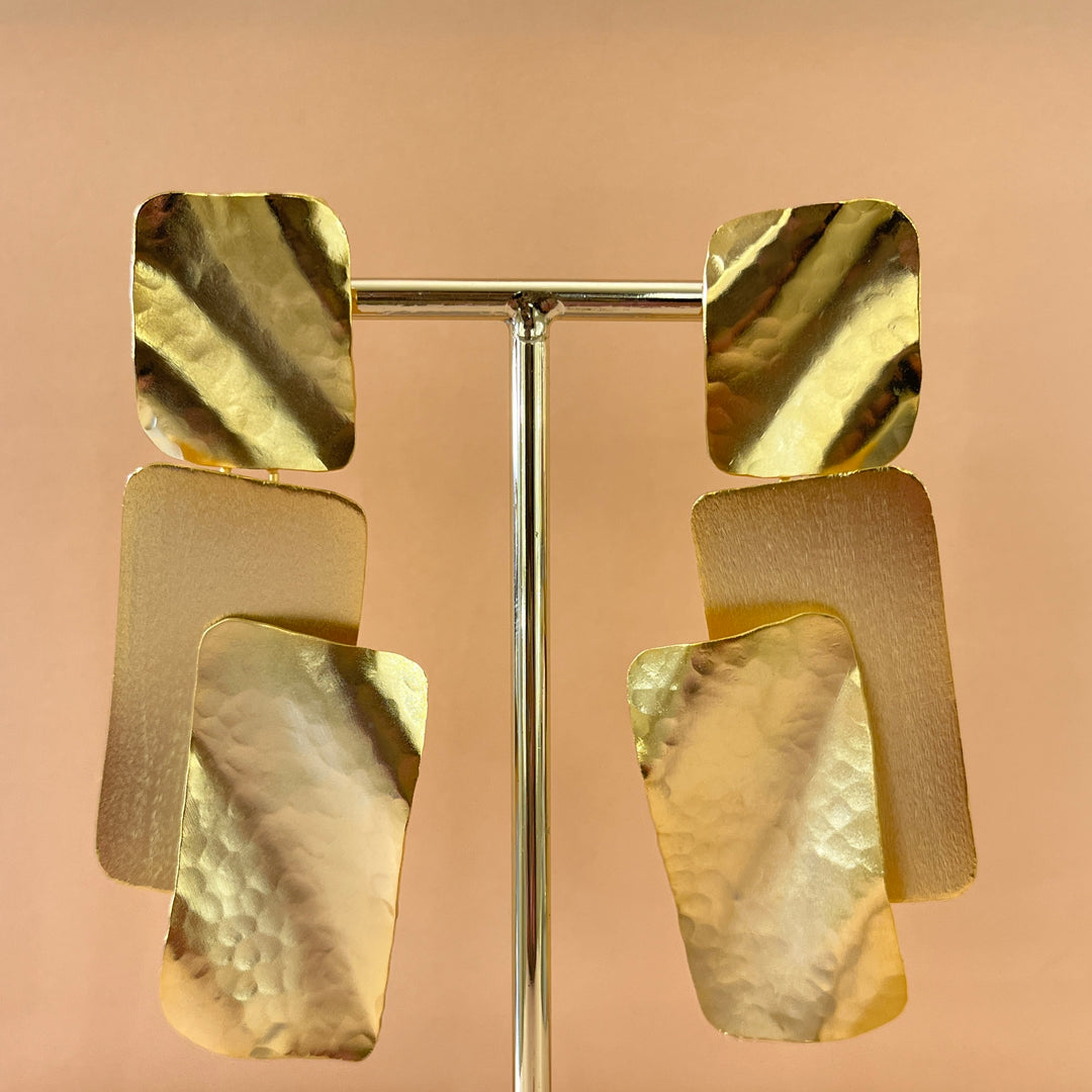 Gold rectangular handmade earrings