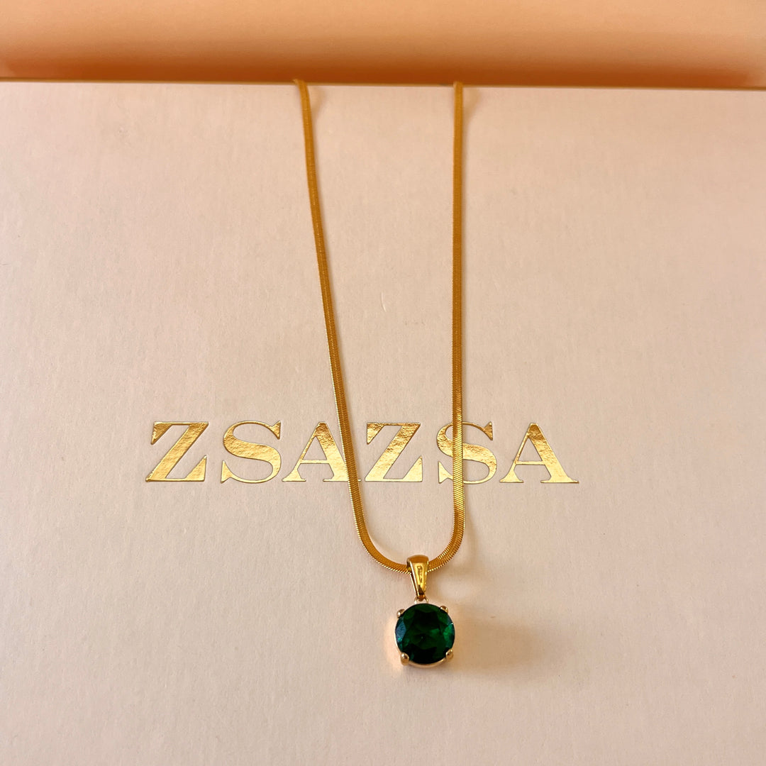 Dark green round zircone  pendant