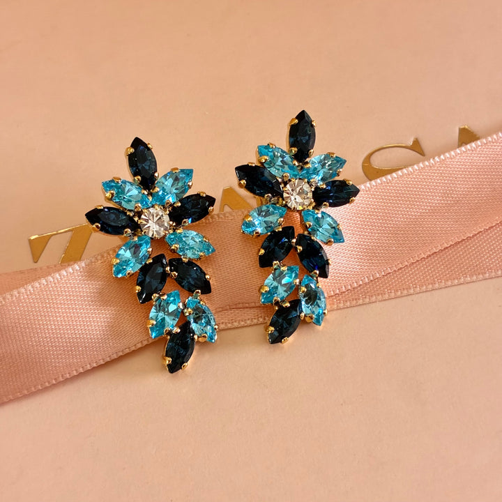 Navy blue and turquoise marquise preciosa crystals earrings
