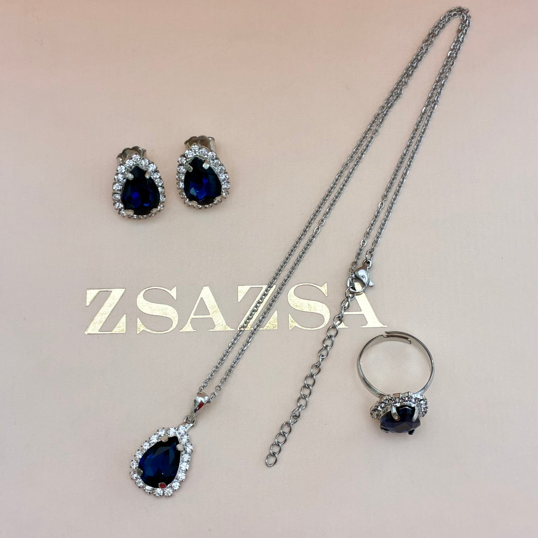 Navy blue Teardrop Preciosa crystals set