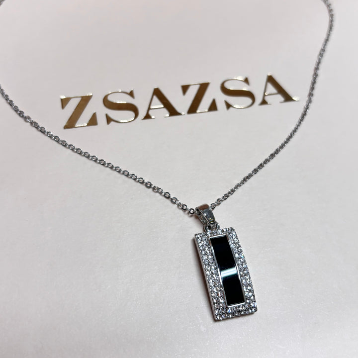 Rectangular black rhinestone silver set