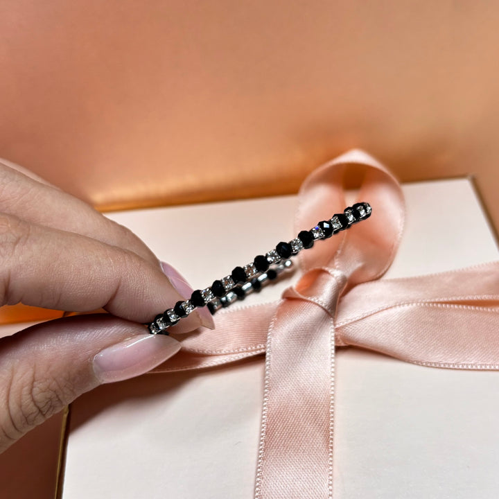 Black rhinestone silver bangle