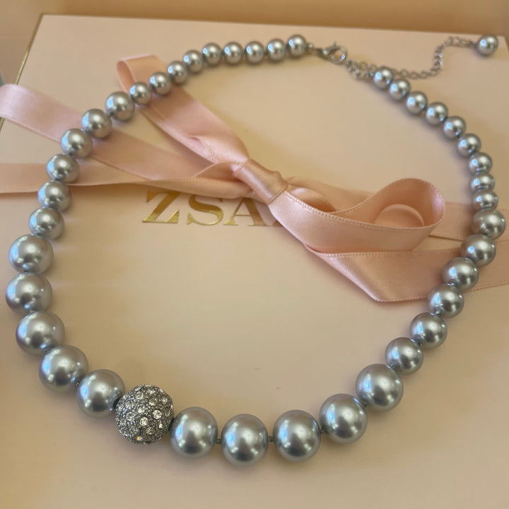 Grey pearls and rhinestone set