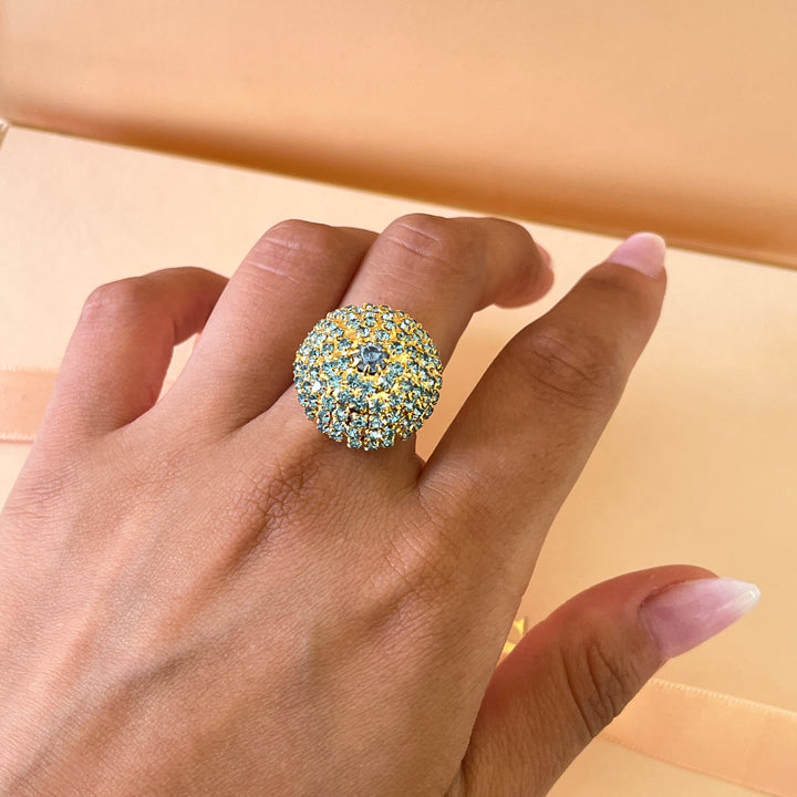 Turquoise half ball preciosa crystals ring