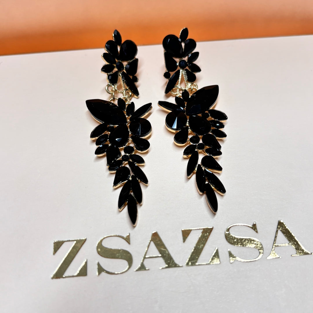 Black Maquise rhinestone gold earrings