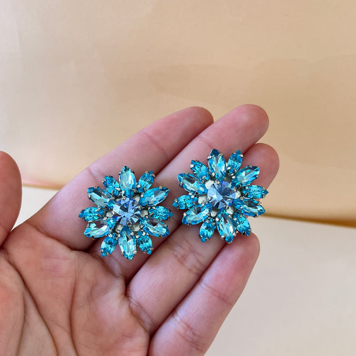 Turquoise & light blue preciosa crystals studs and ring
