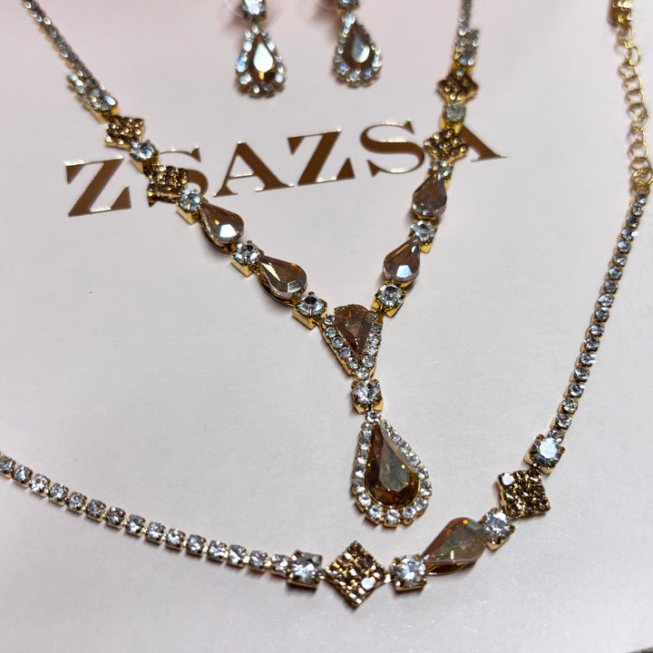 Teardrop bronze rhinestone set